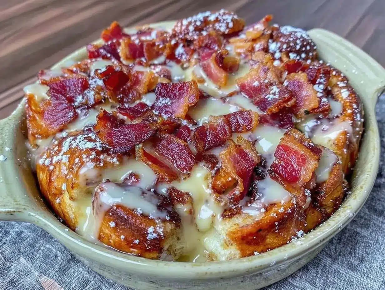 maple bacon cinnamon roll casserole preparation steps