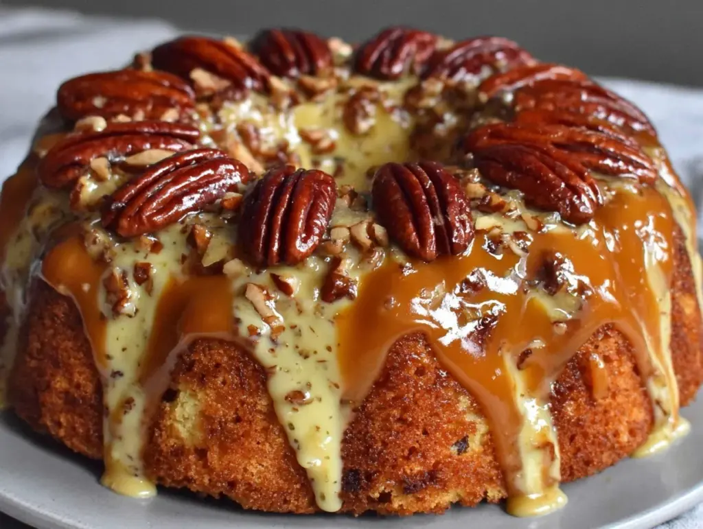 butter pecan praline poke cake - featured image