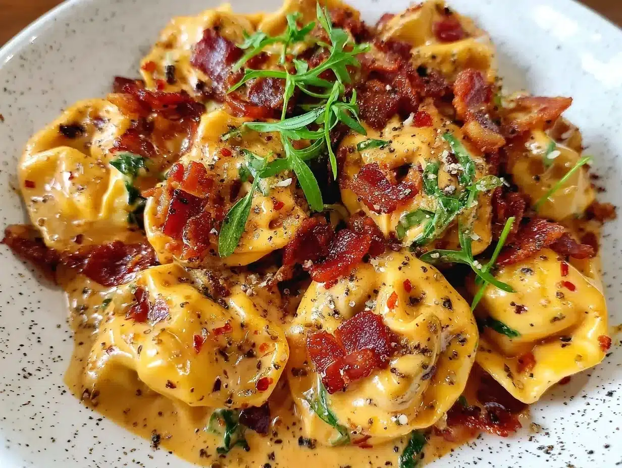creamy bacon cheese tortellini preparation steps