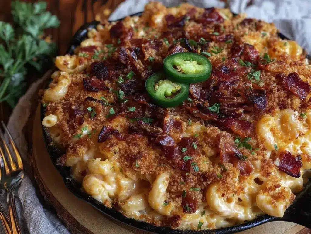creamy bacon jalapeno mac n cheese - featured image