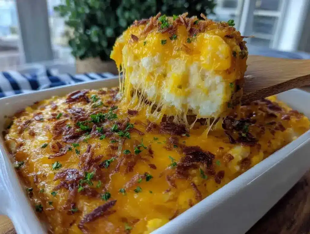 creamy cheesy mashed sweet potato casserole - featured image