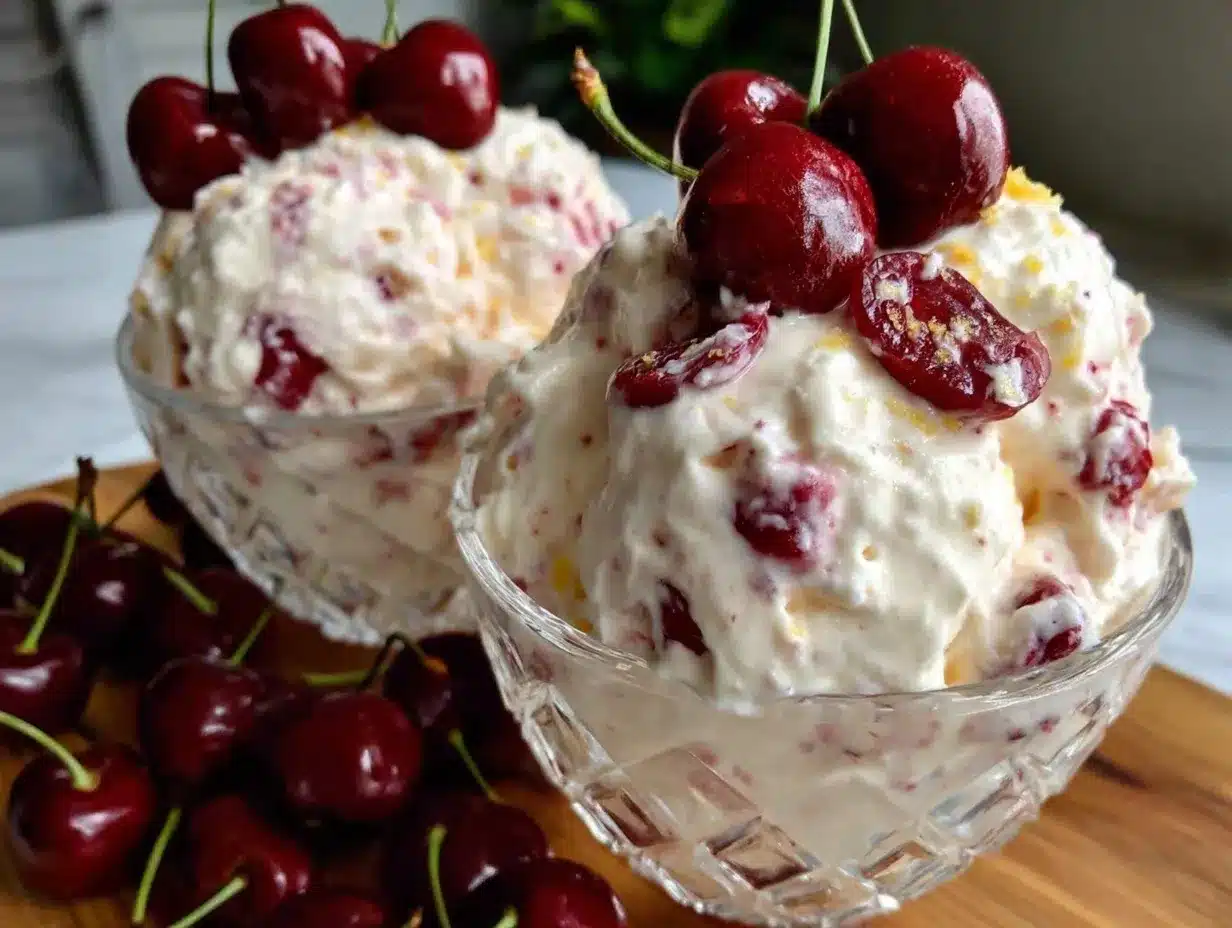 creamy cherry cheesecake fluff dessert preparation steps