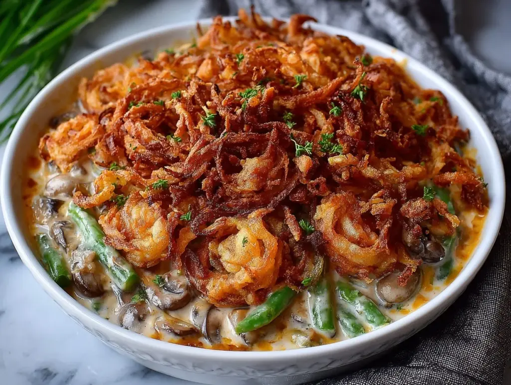 creamy green bean casserole crockpot recipe - featured image