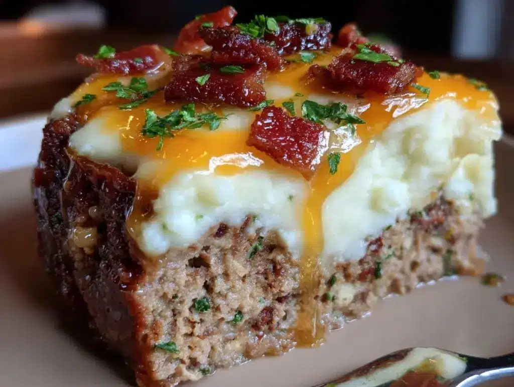 creamy meatloaf with mashed potatoes - featured image