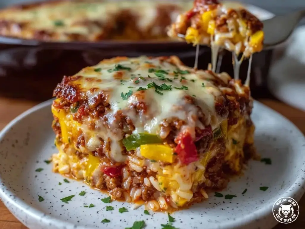 creamy stuffed pepper casserole - featured image