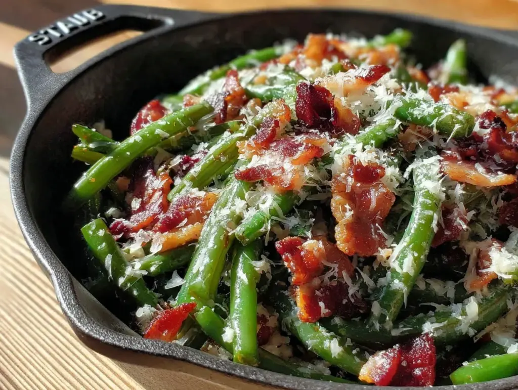 crispy green beans with bacon - featured image