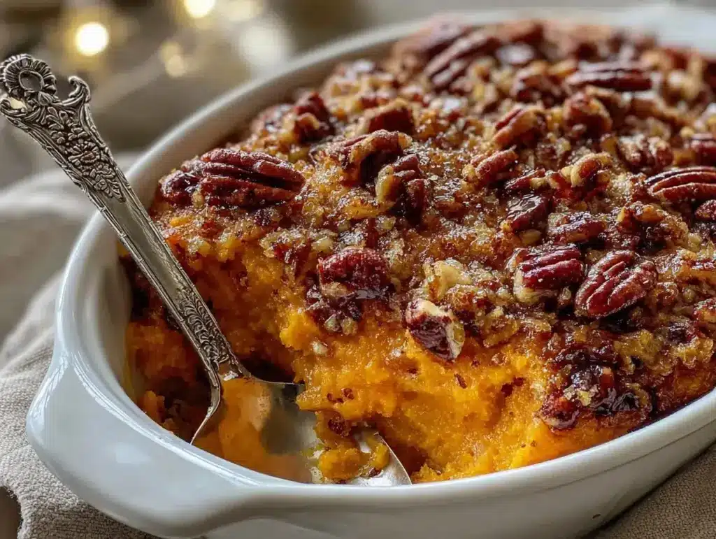 sweet potato casserole with pecans - featured image