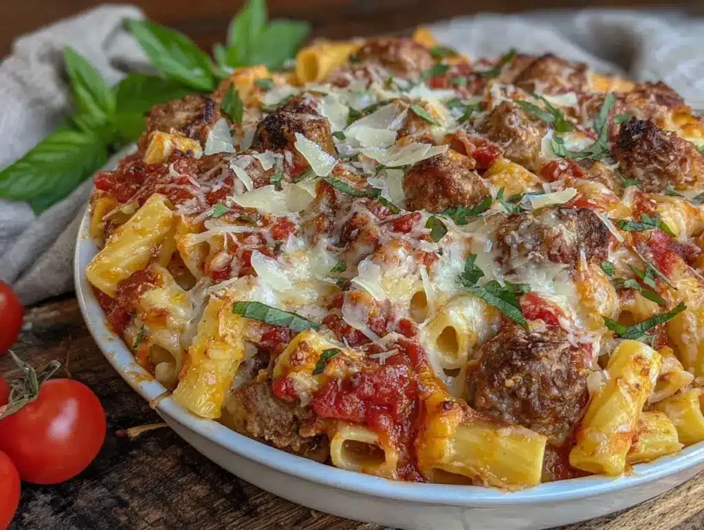 baked ziti with Italian sausage - featured image