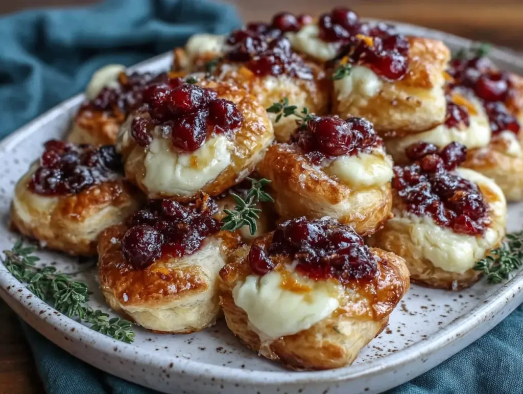 cranberry brie bites in puff pastry - featured image