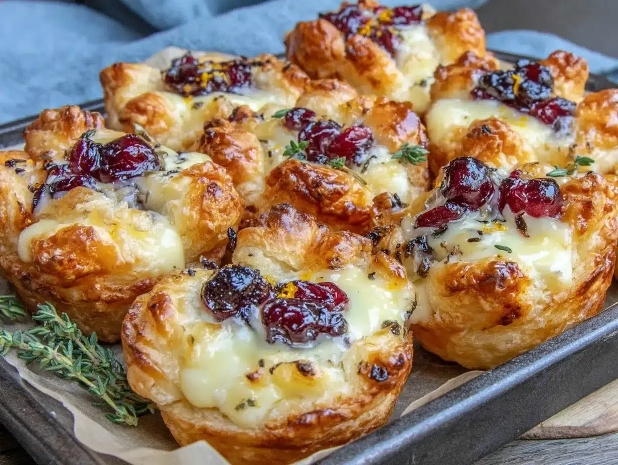 cranberry brie bites in puff pastry preparation steps