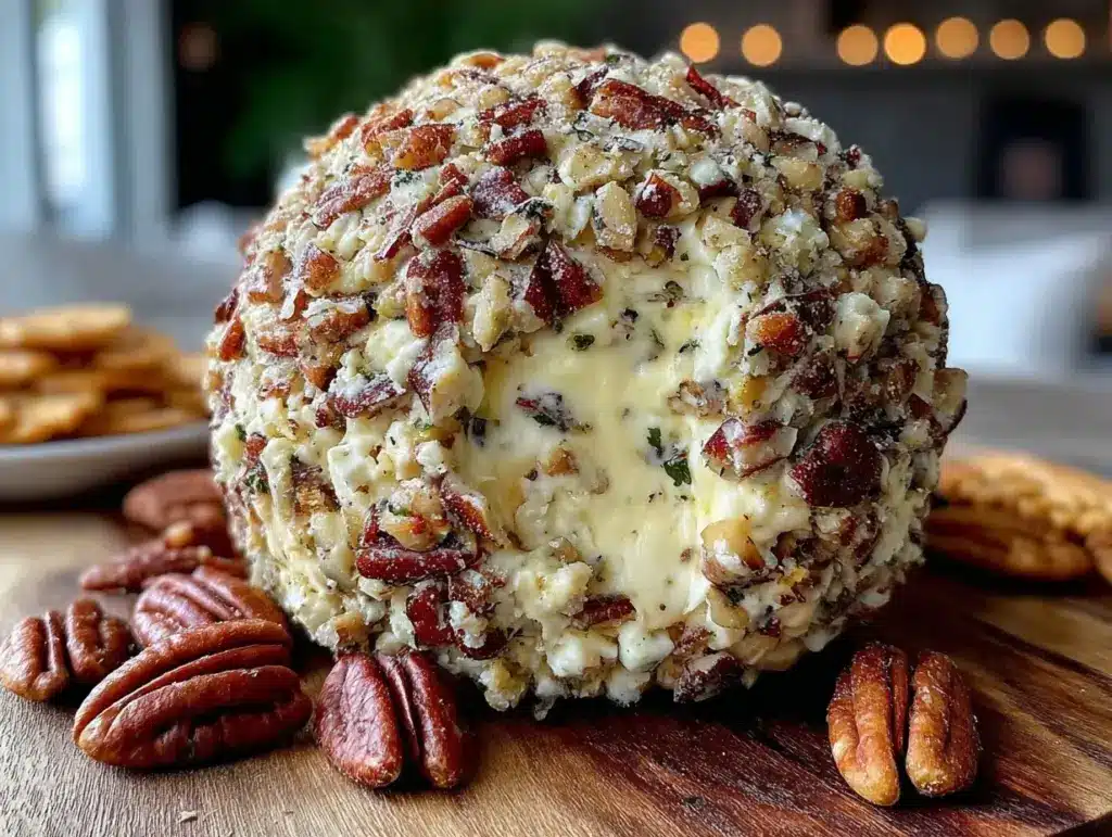 creamy cheese ball with pecans - featured image