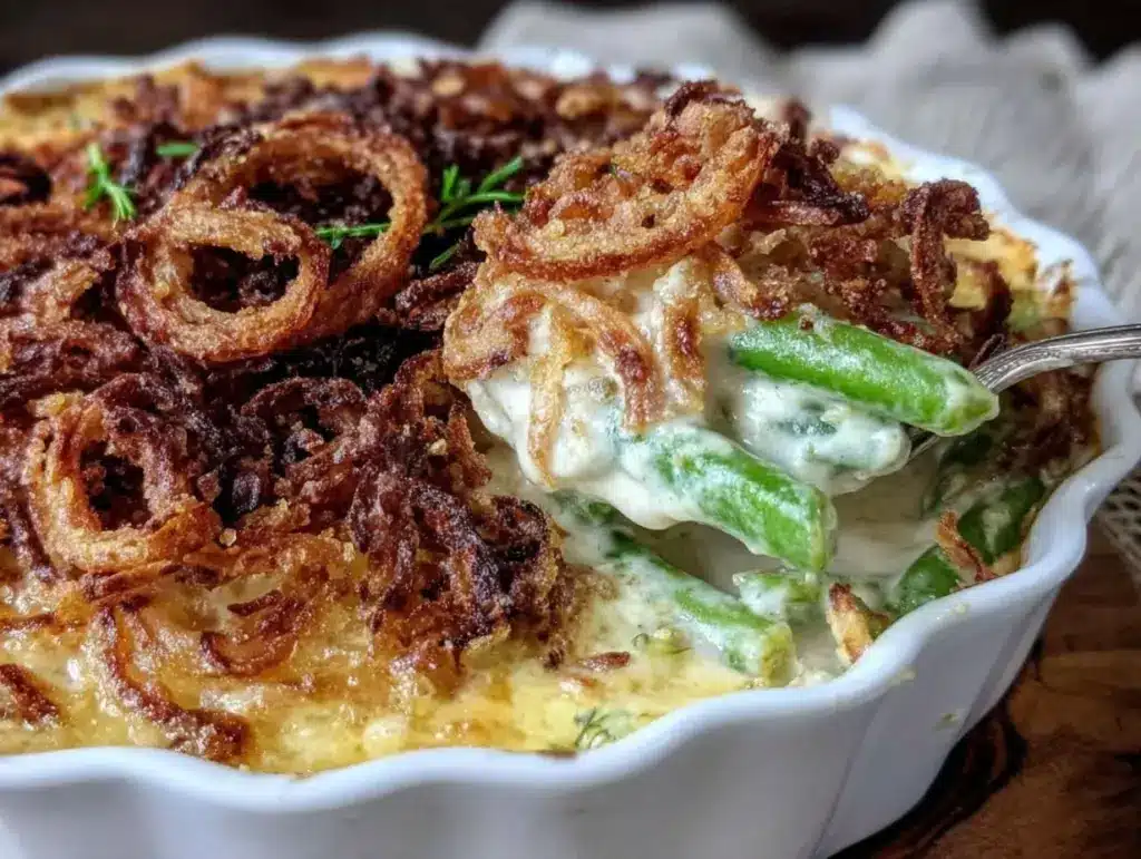creamy green bean casserole from scratch - featured image