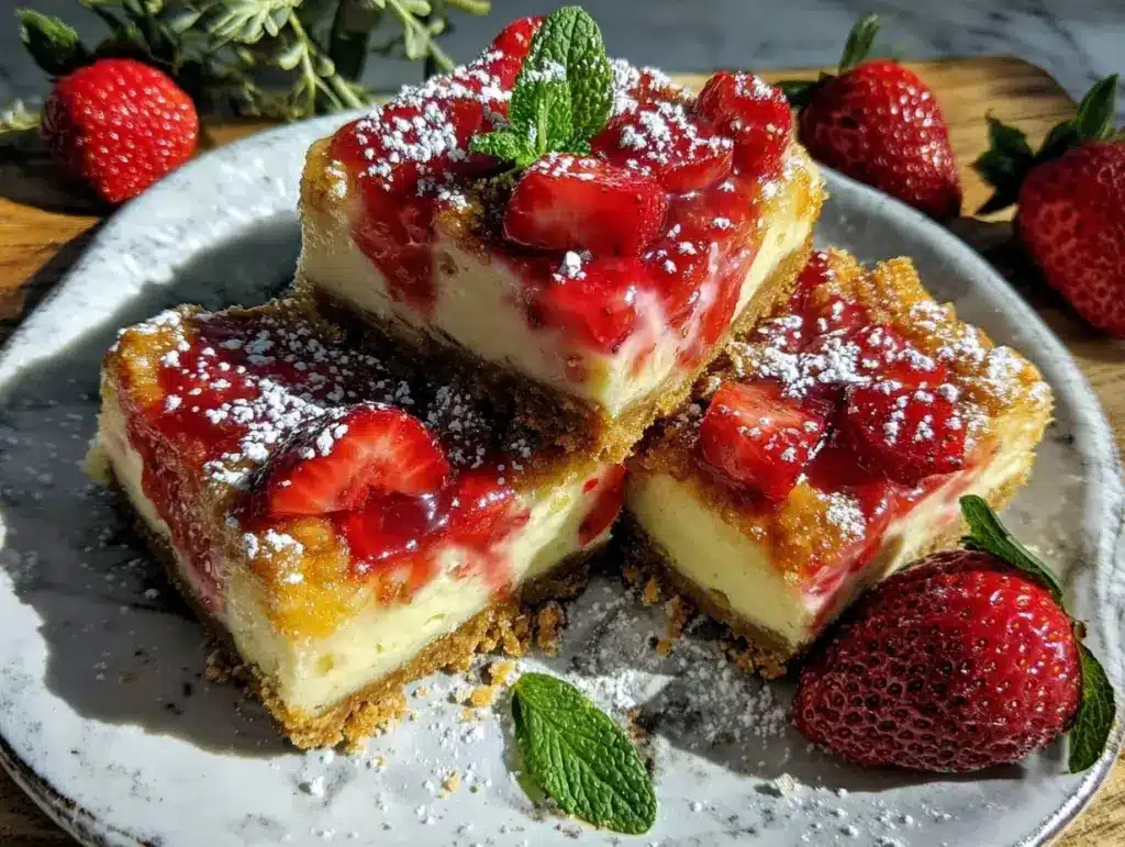 creamy strawberry cheesecake bars - featured image