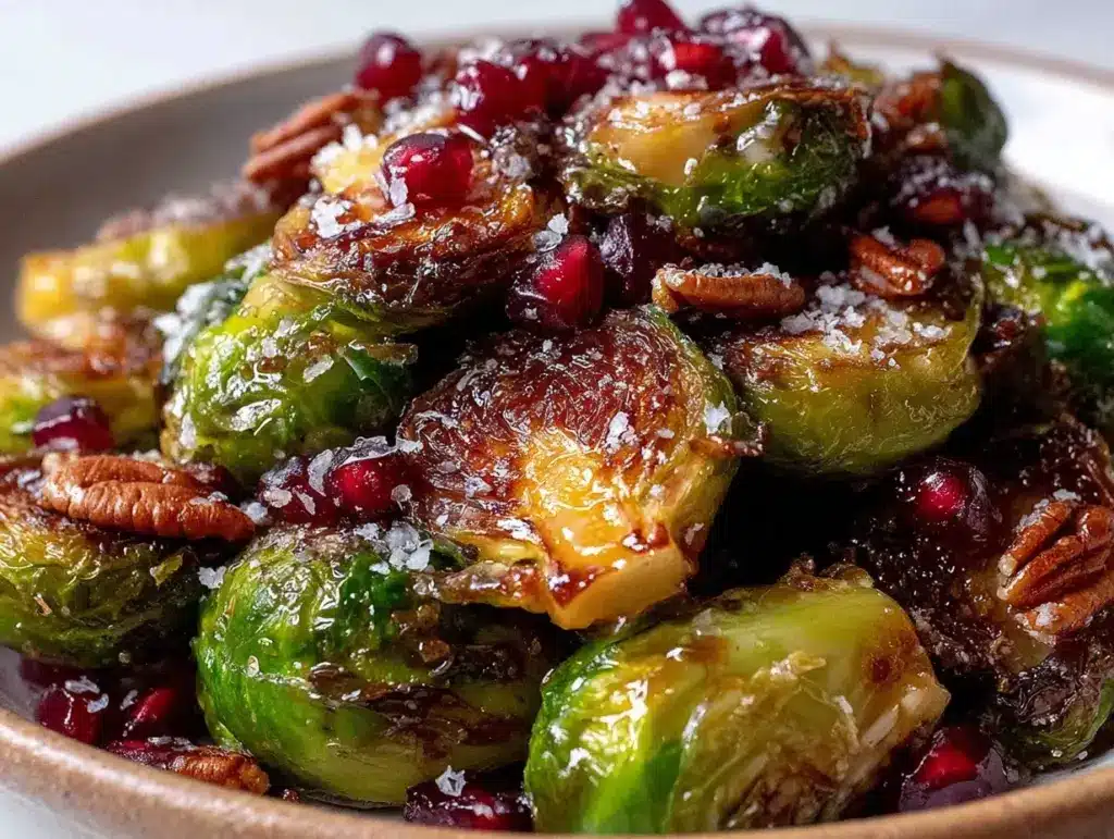 crispy maple roasted brussels sprouts - featured image