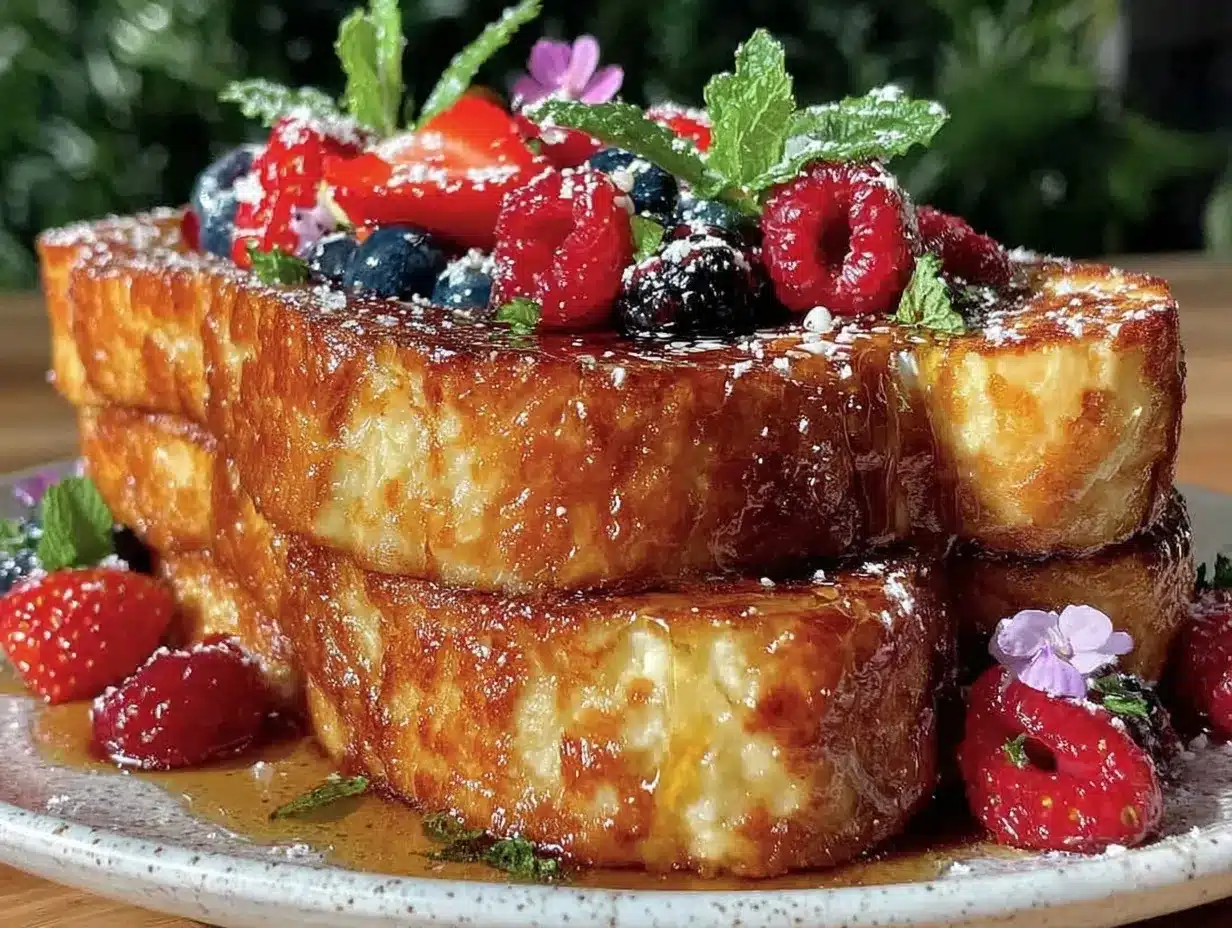 fluffy spring french toast with fresh berries preparation steps