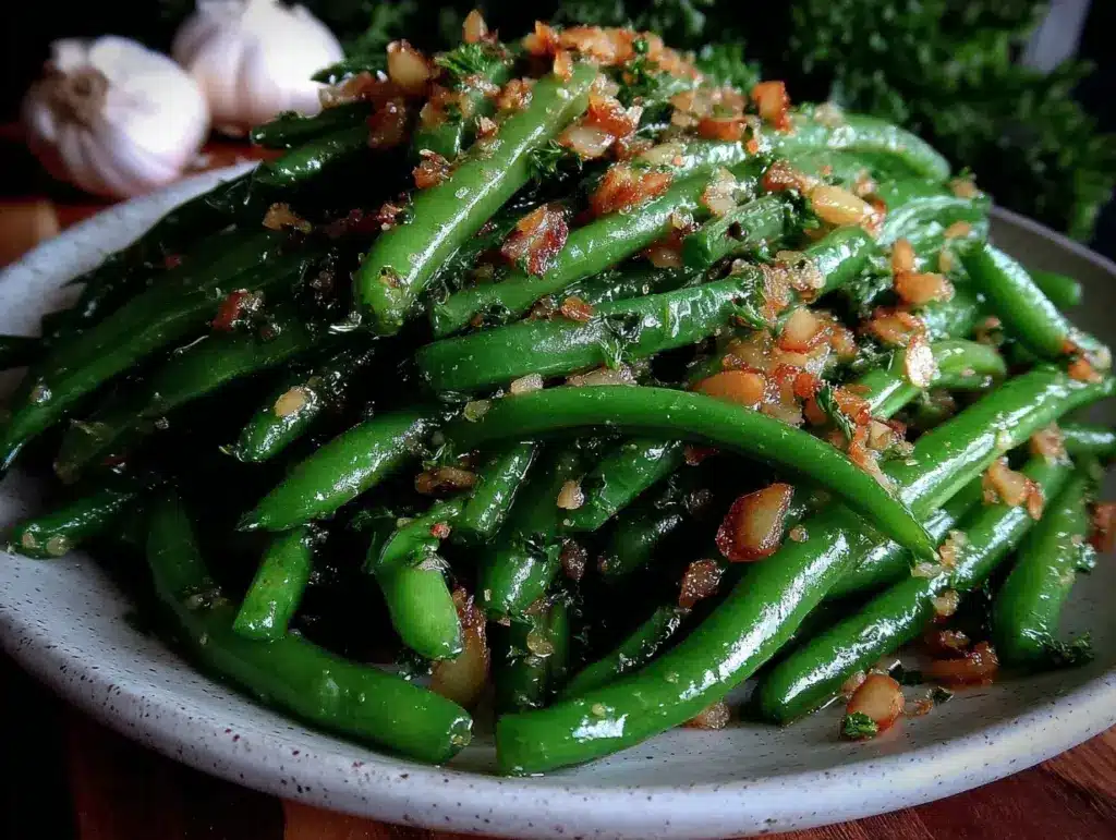fresh garlic green beans - featured image