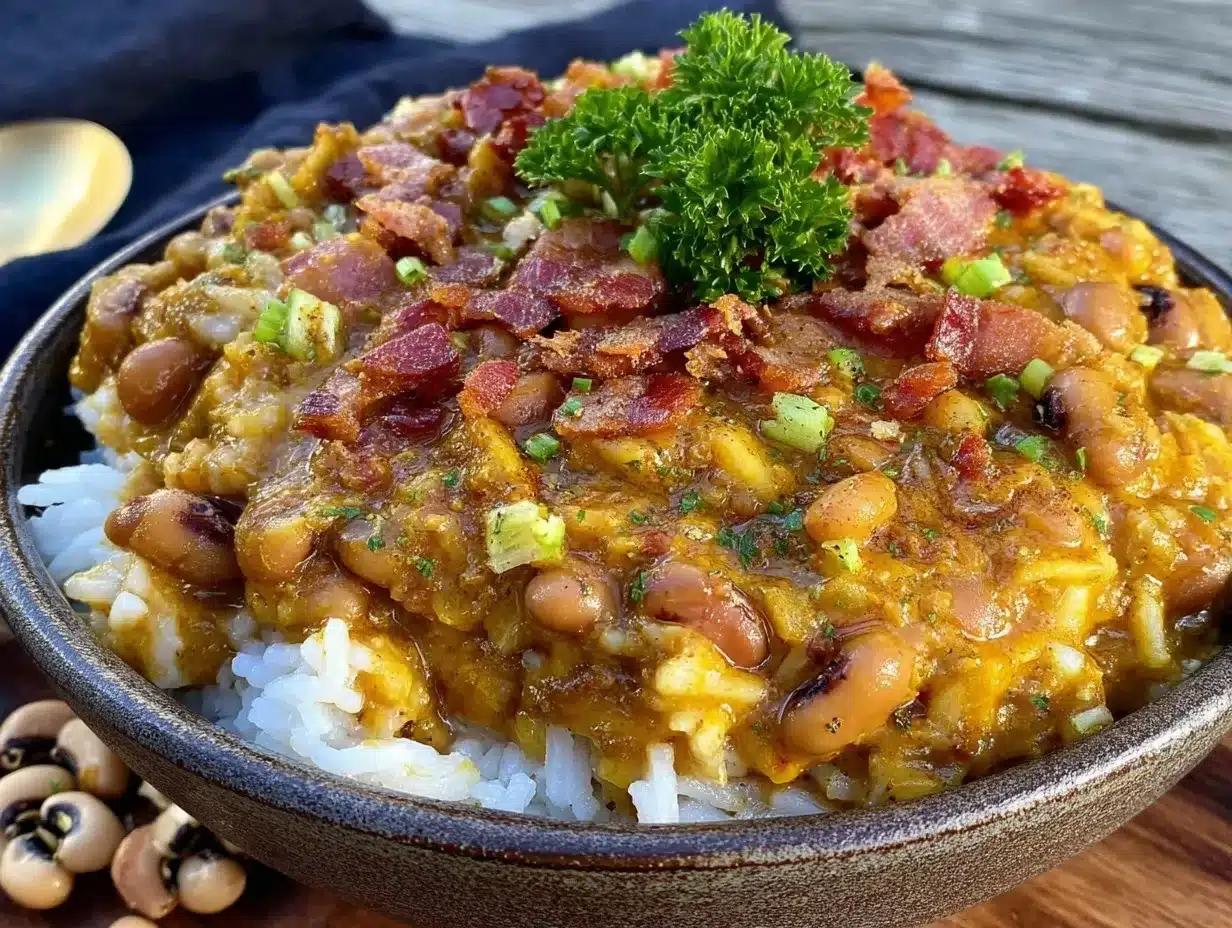 Hoppin John rice and black-eyed peas preparation steps