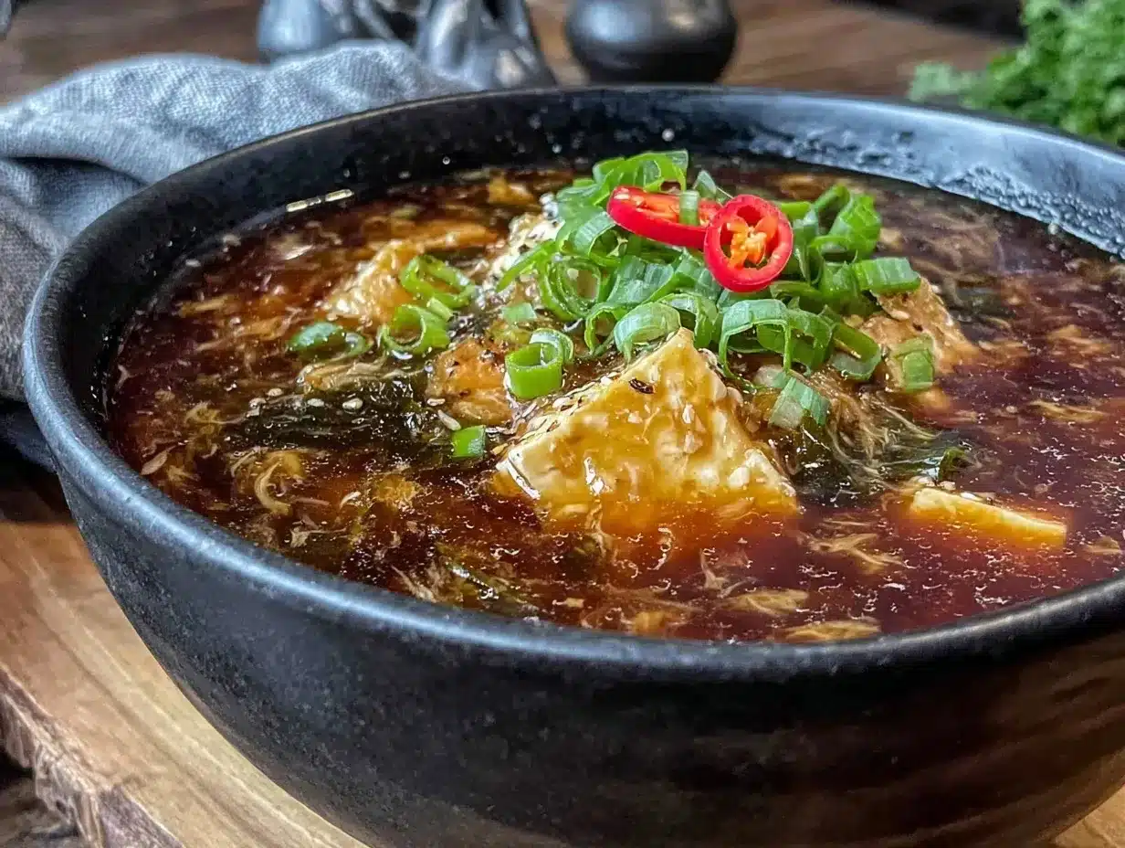 hot and sour soup with tofu and shiitake mushrooms preparation steps