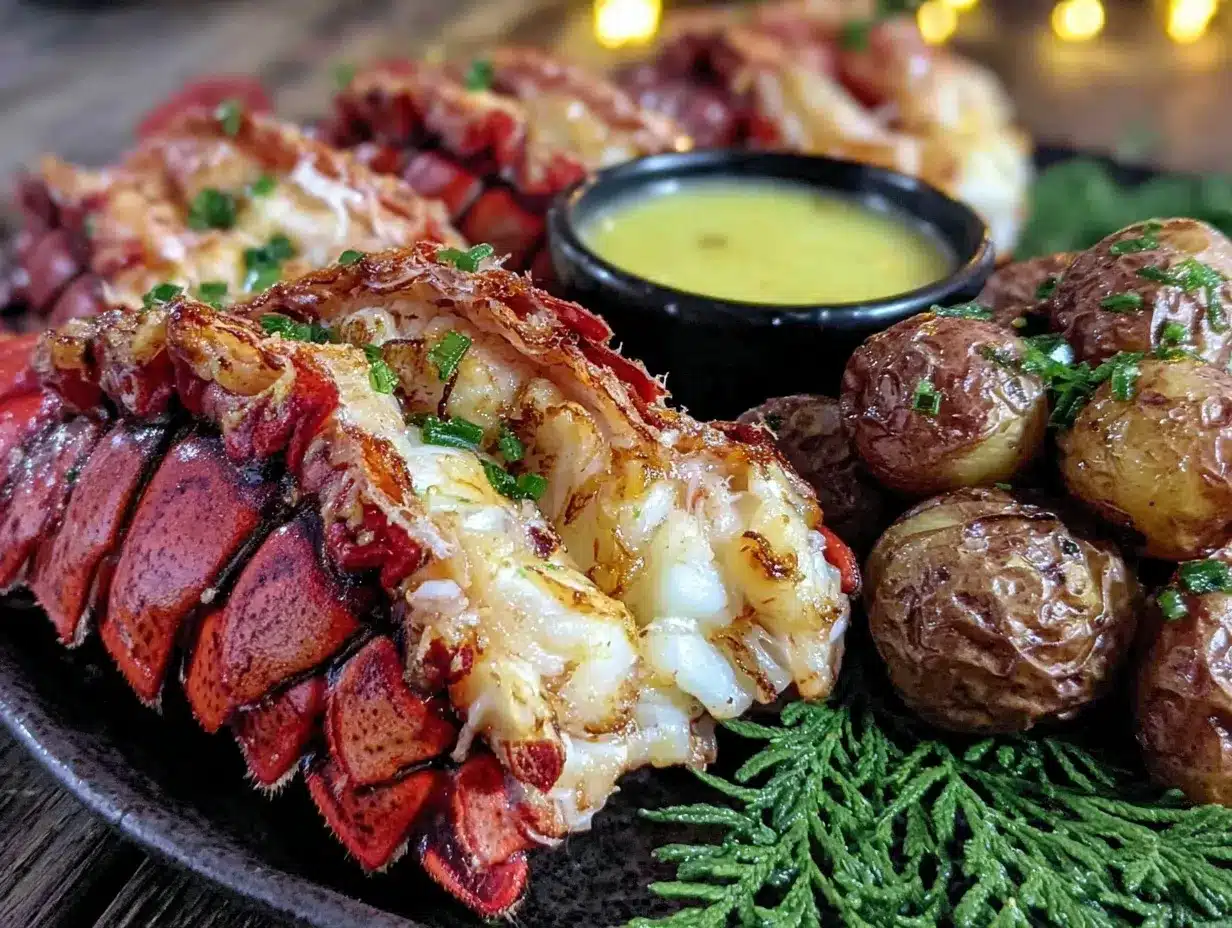 lobster tail dinner with garlic butter preparation steps