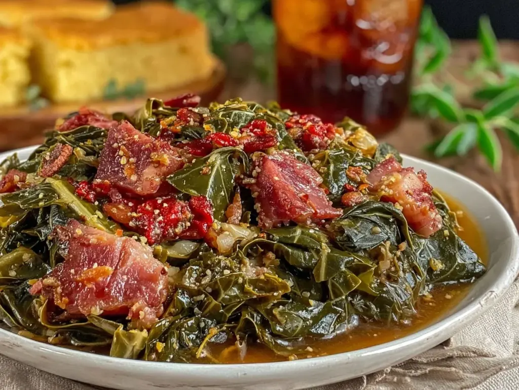 slow cooker collard greens with ham hocks - featured image