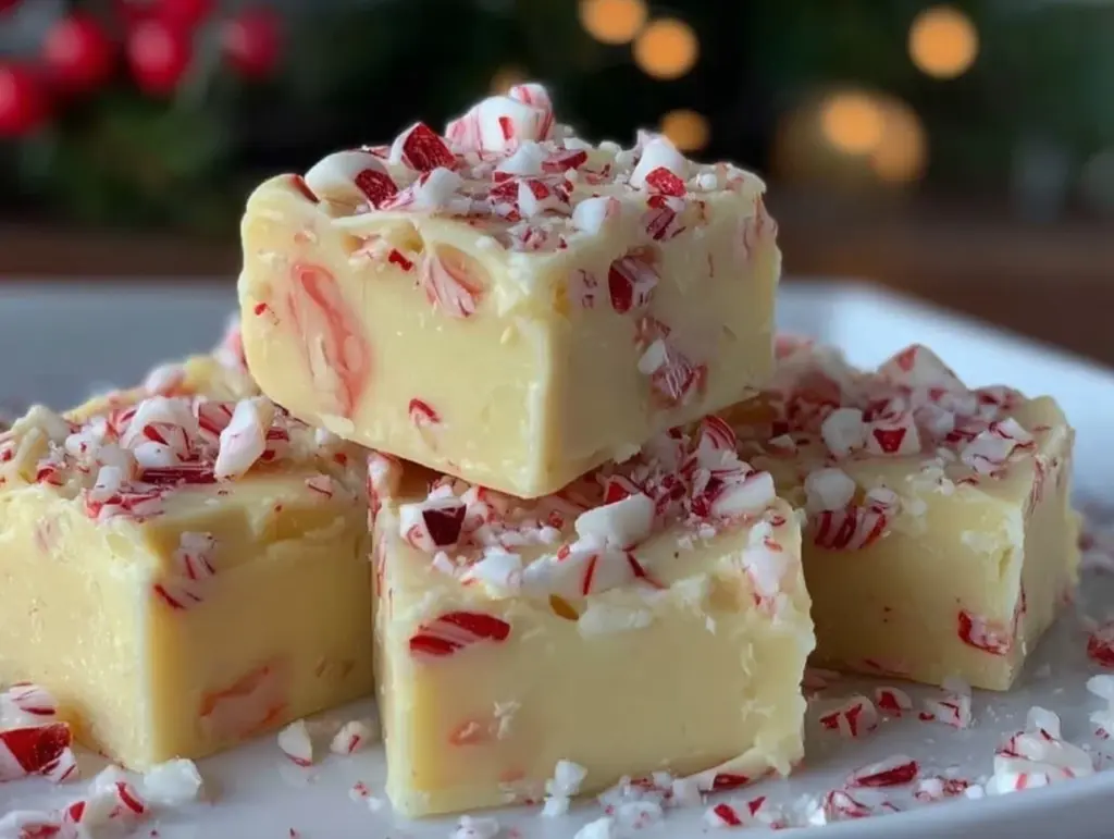 white chocolate peppermint fudge - featured image