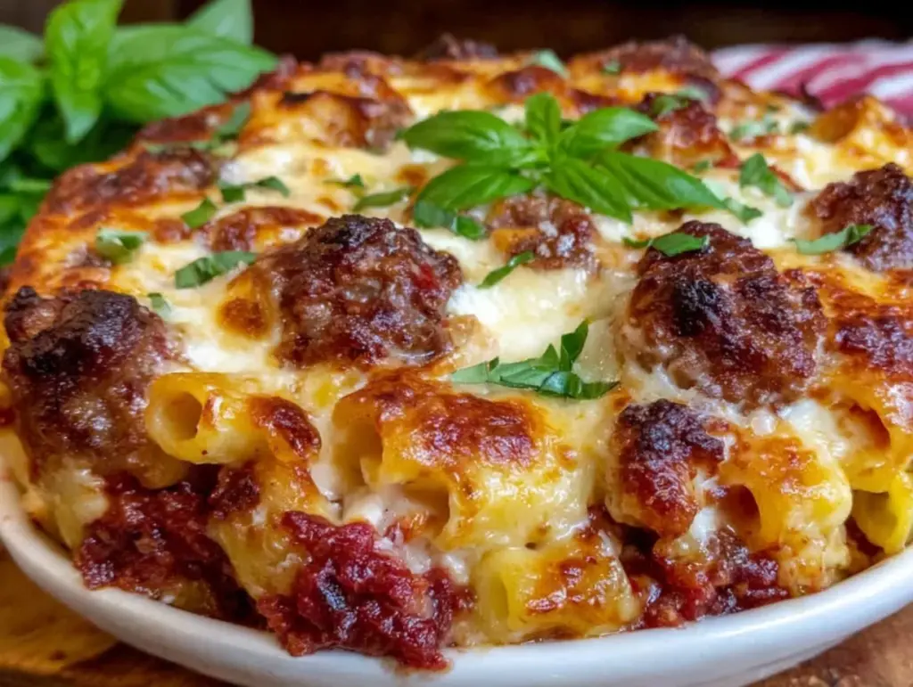 baked ziti with spicy Italian sausage - featured image