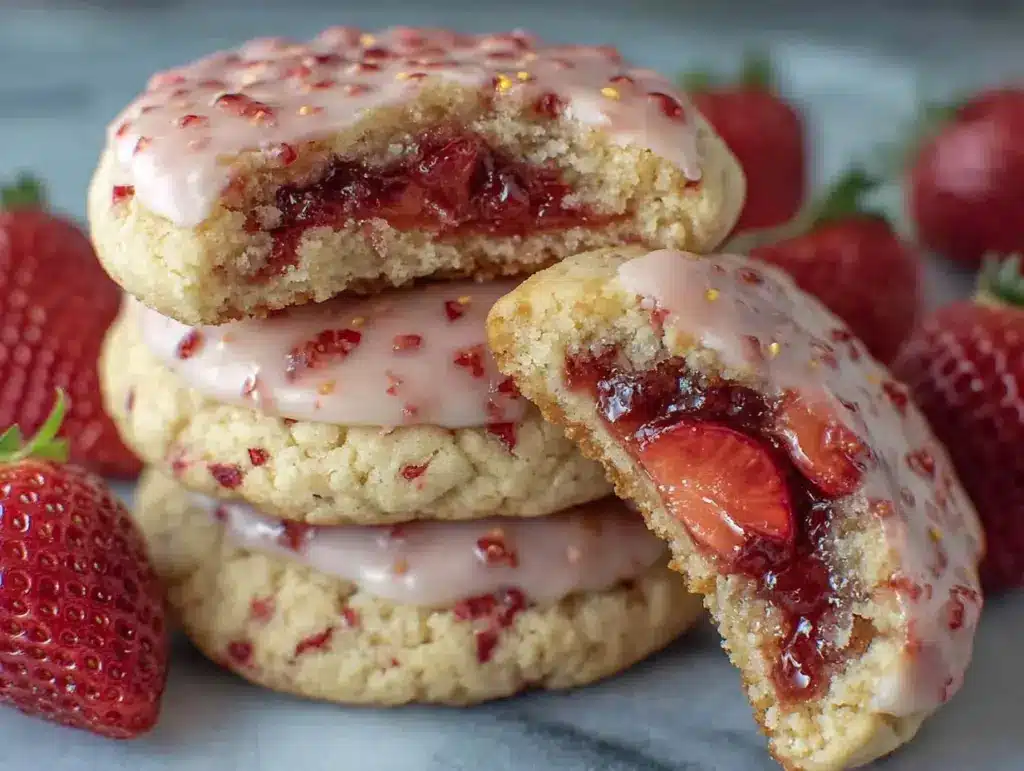 buttery sweet strawberry shortbread cookies - featured image