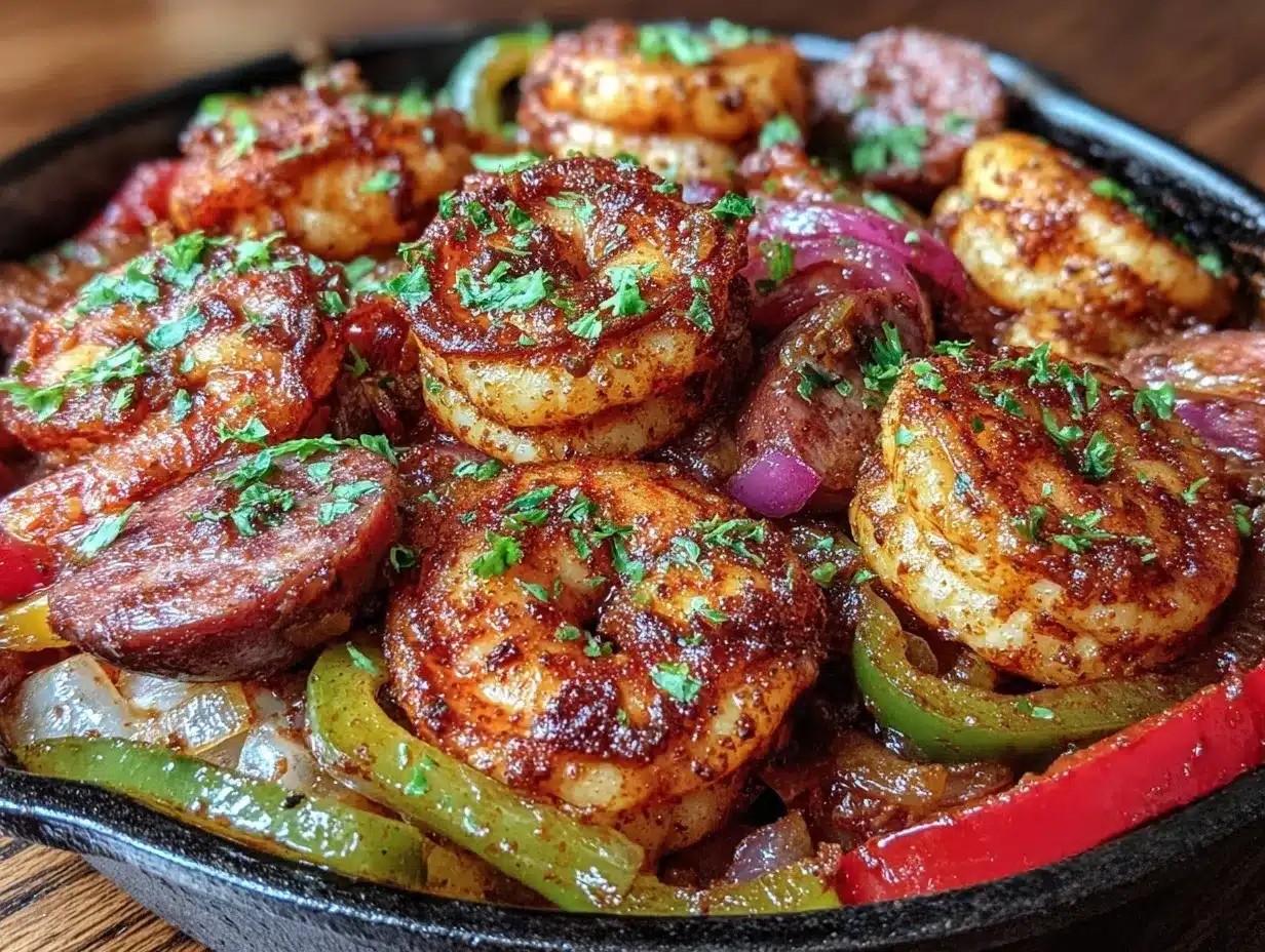 Cajun shrimp and sausage skillet preparation steps