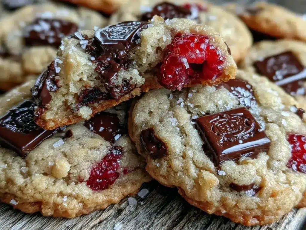 chewy raspberry chocolate chunk cookies - featured image