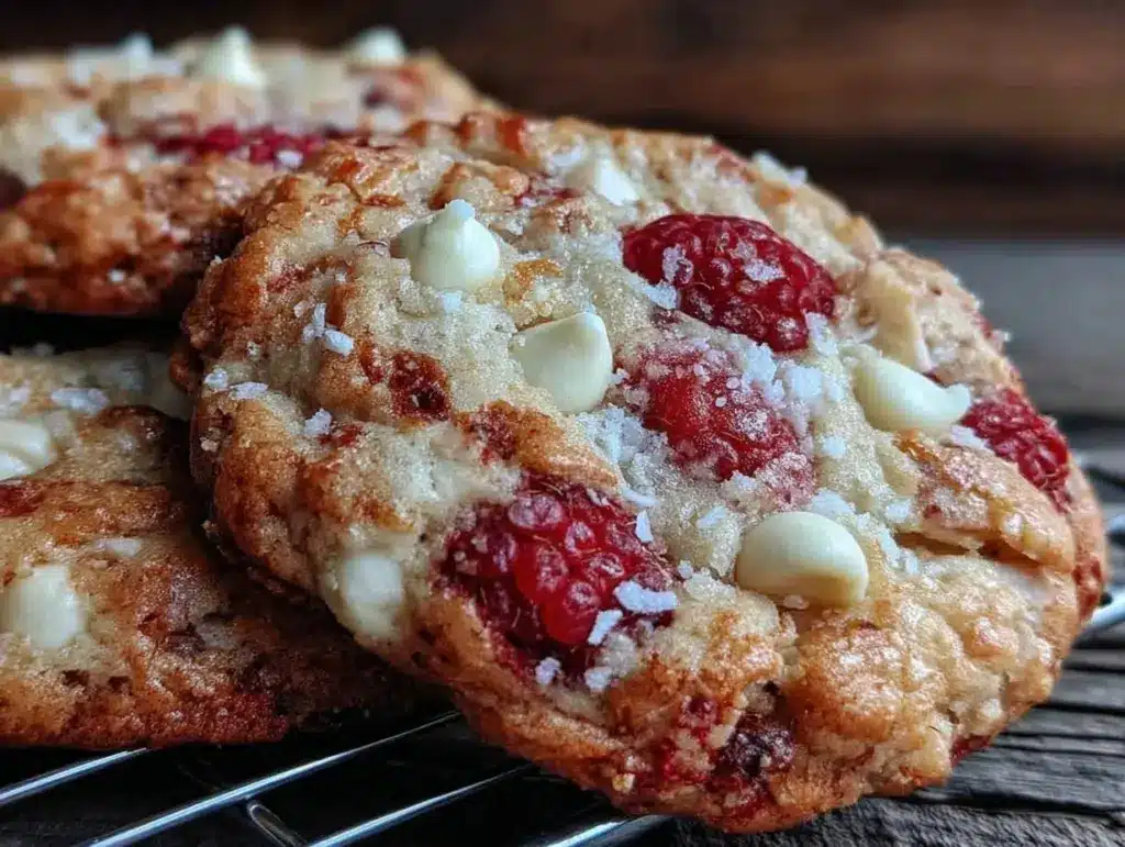 chewy raspberry white chocolate cookies - featured image