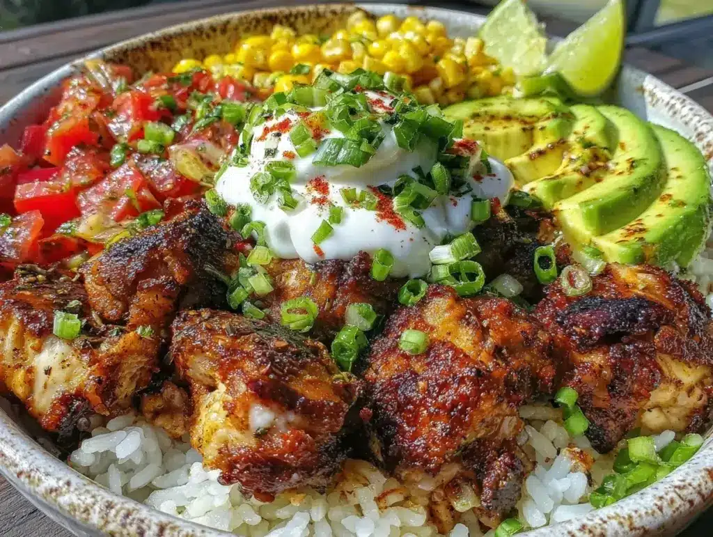 chicken burrito bowls - featured image