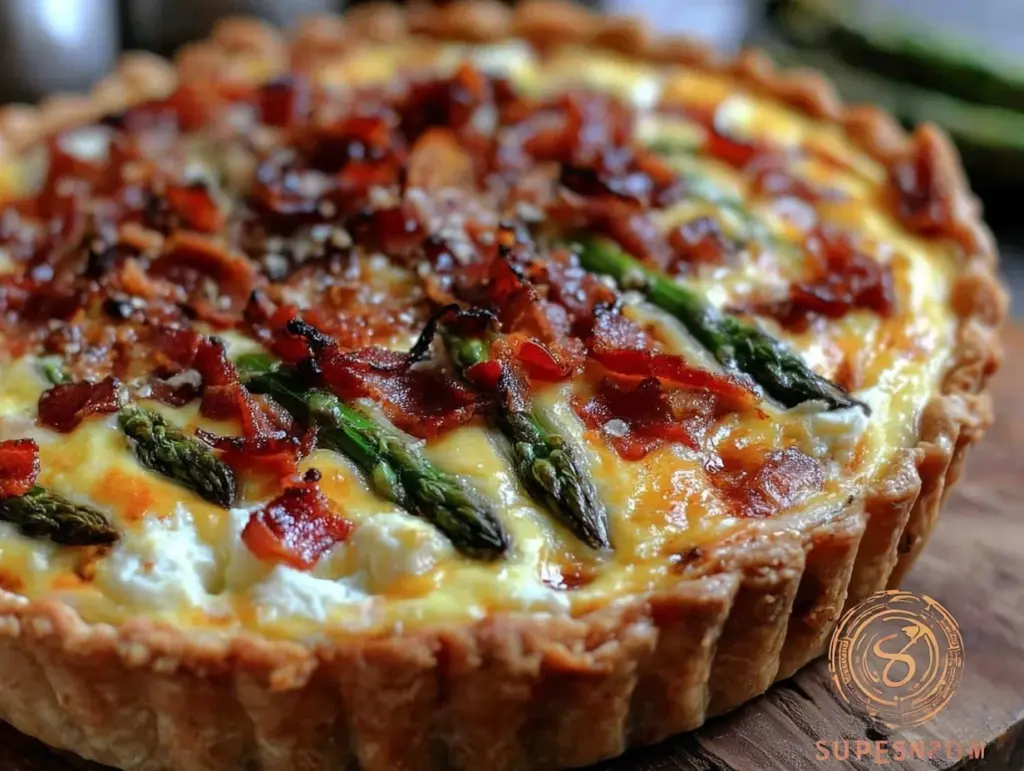 creamy asparagus bacon quiche - featured image