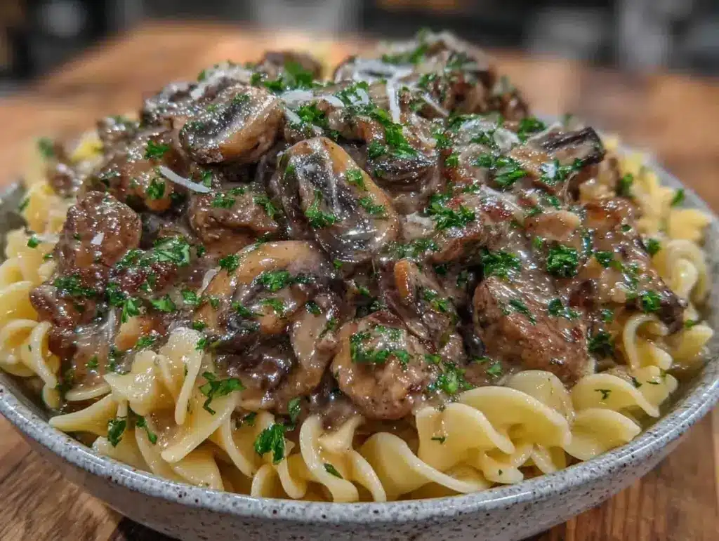 creamy beef stroganoff recipe - featured image