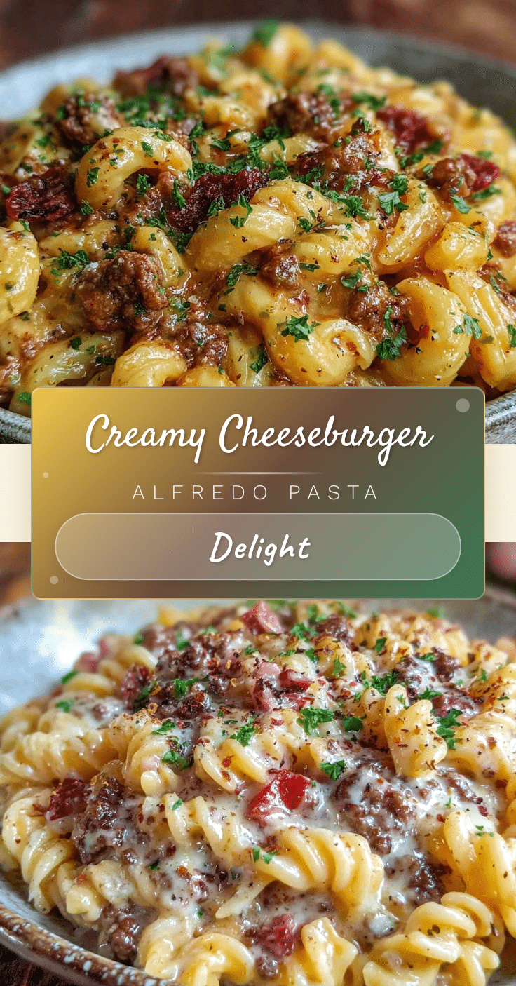 creamy cheeseburger Alfredo pasta recipe