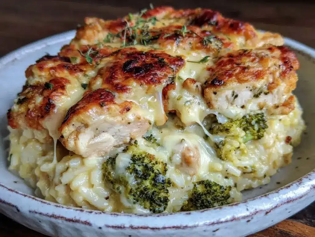 creamy cheesy chicken broccoli rice - featured image