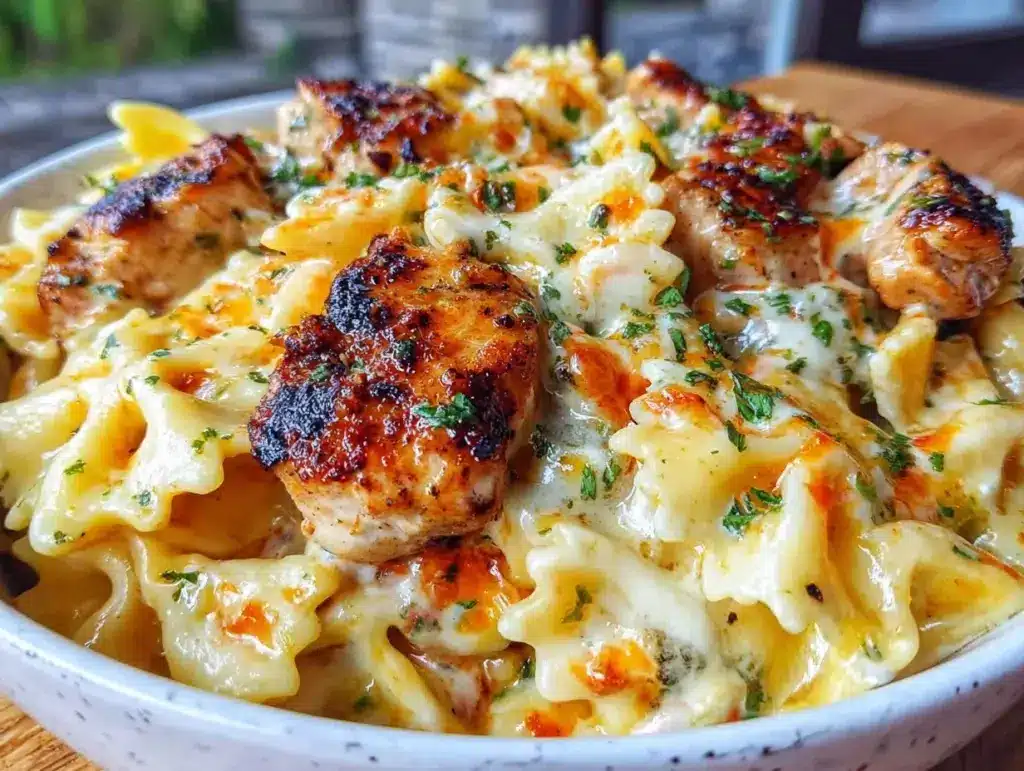creamy cheesy garlic butter chicken bowties - featured image