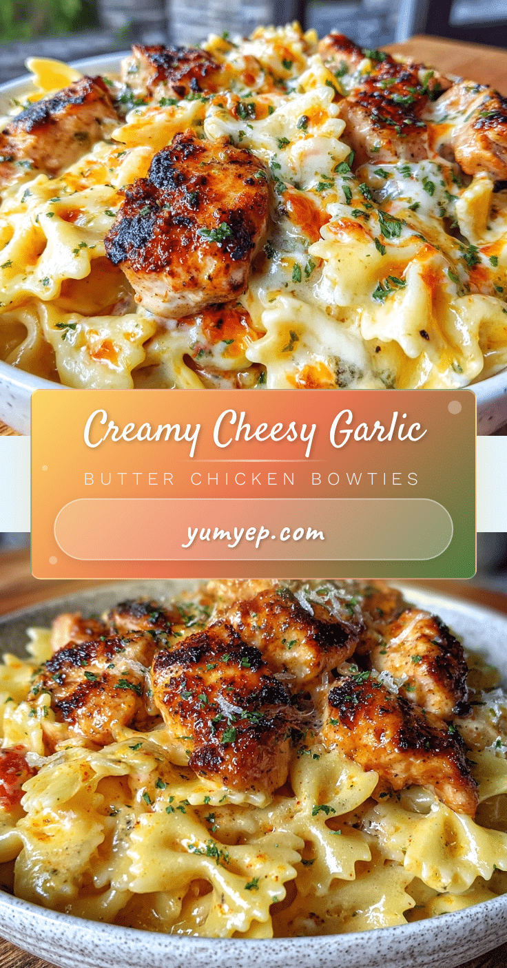 creamy cheesy garlic butter chicken bowties recipe