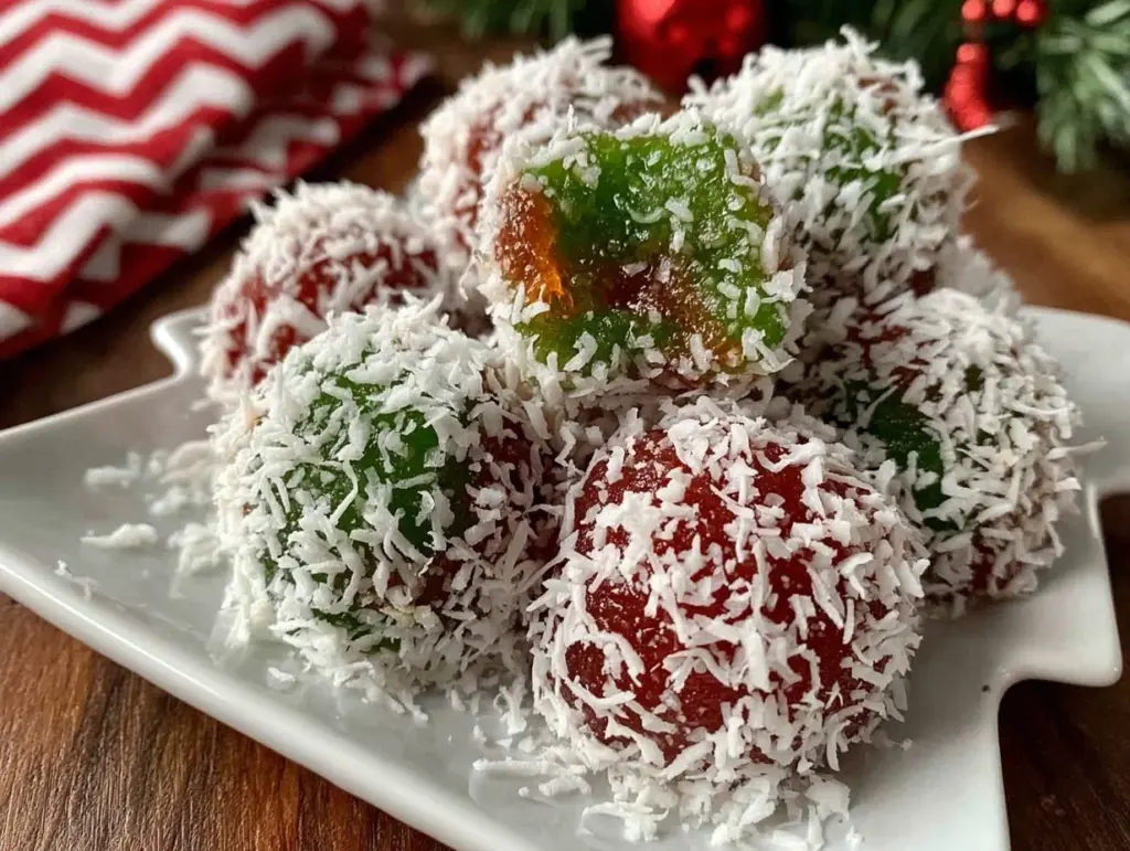 creamy christmas jello balls - featured image