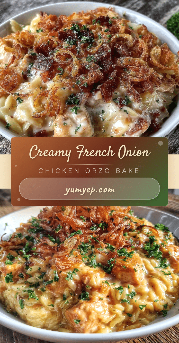 creamy french onion chicken orzo casserole recipe