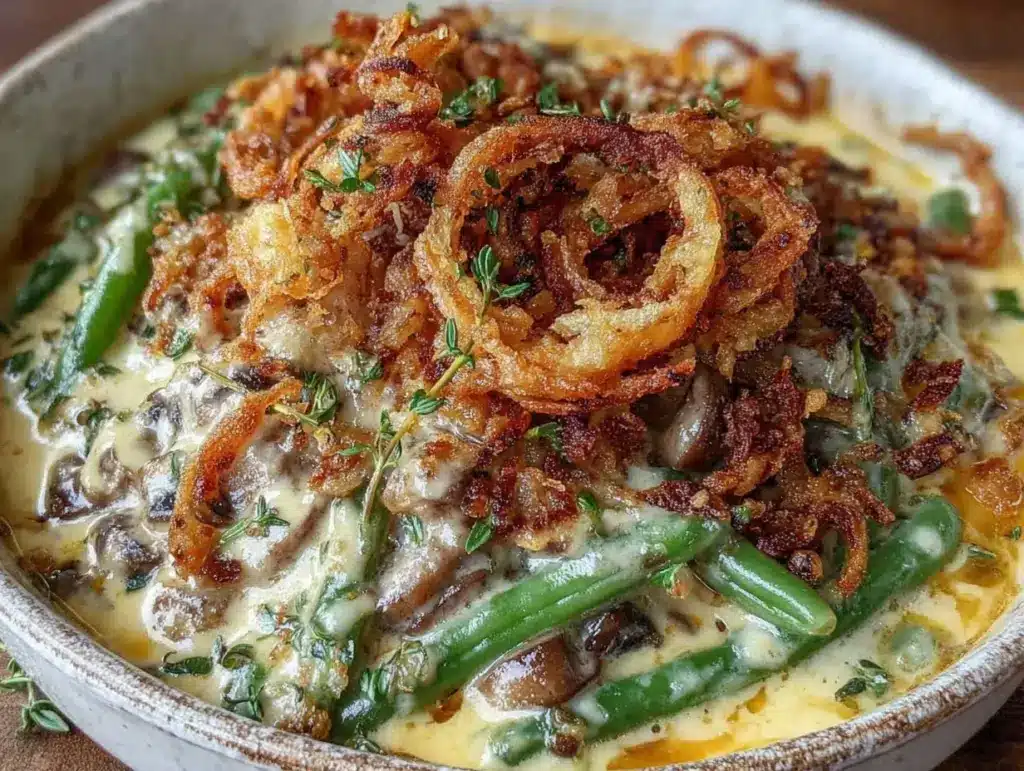 creamy green bean casserole from scratch - featured image