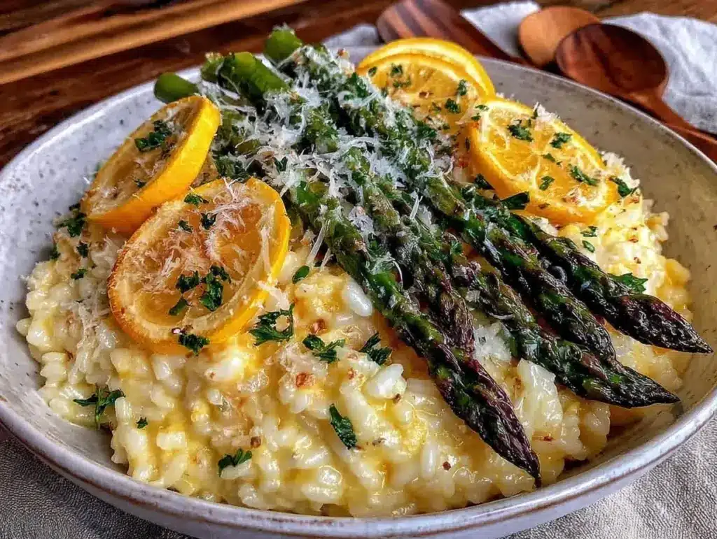 creamy lemon asparagus risotto - featured image