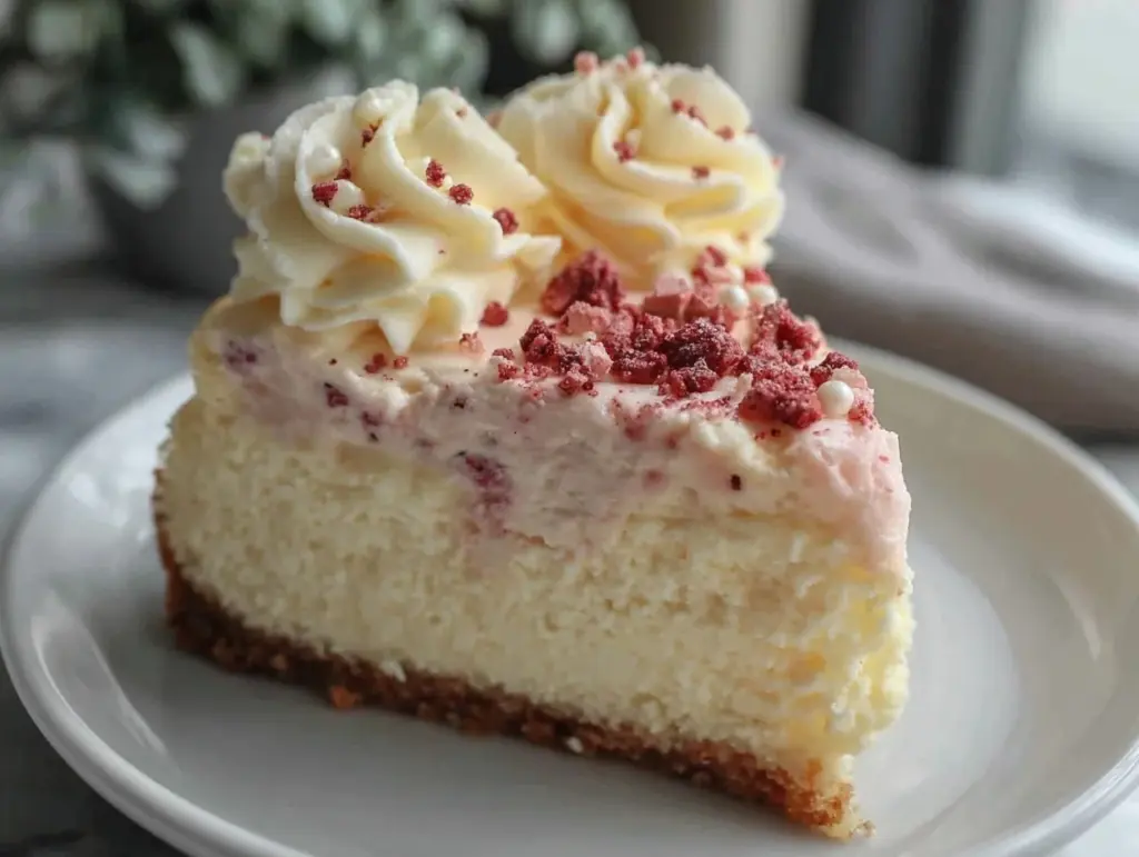 creamy pink velvet cheesecake - featured image