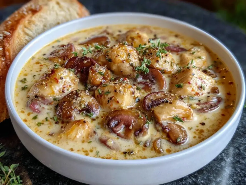 creamy rotisserie chicken mushroom soup - featured image