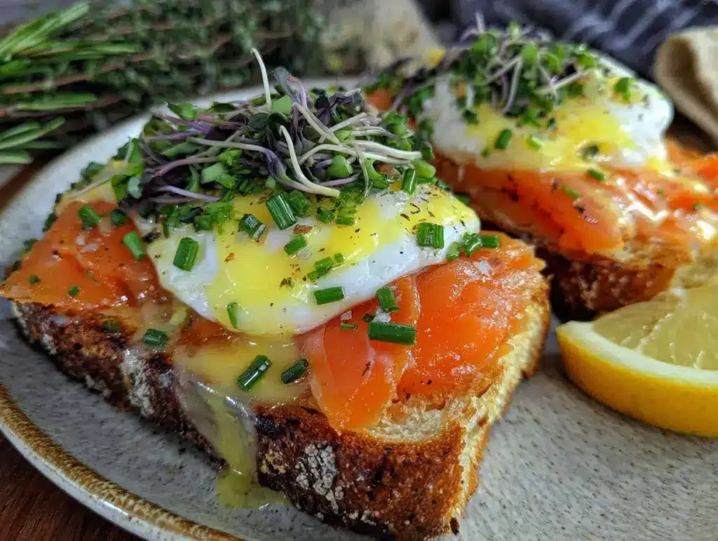 creamy smoked salmon benedict - featured image