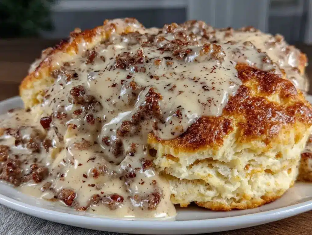 creamy southern biscuits and gravy - featured image