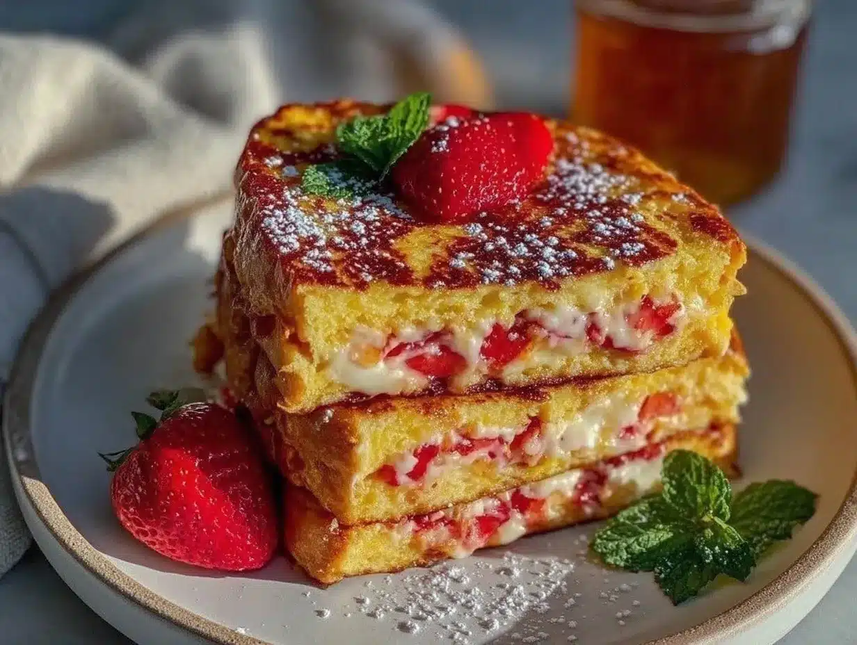 creamy strawberry stuffed french toast preparation steps