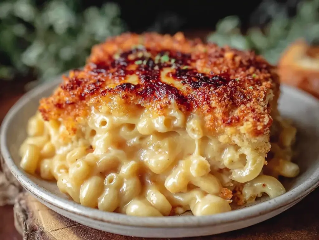 crispy baked cheddar mac and cheese - featured image