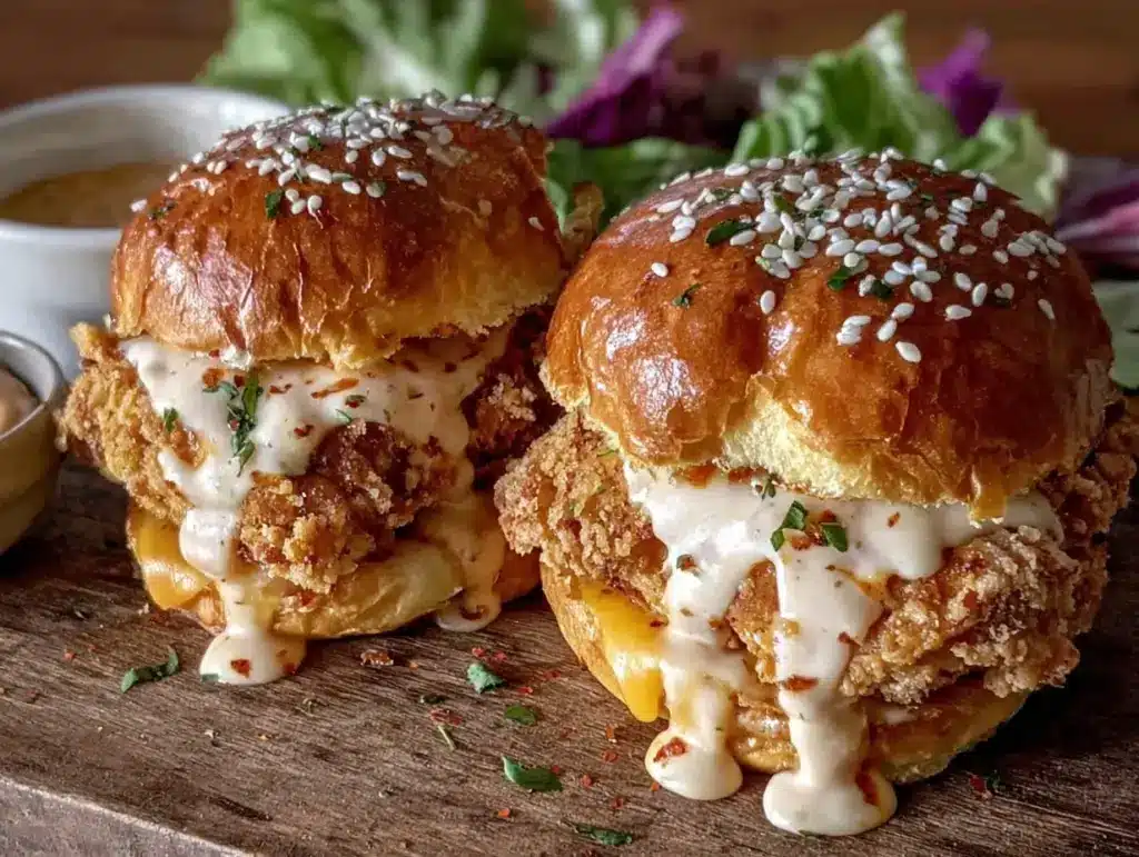 crispy bang bang chicken mini sandwiches - featured image