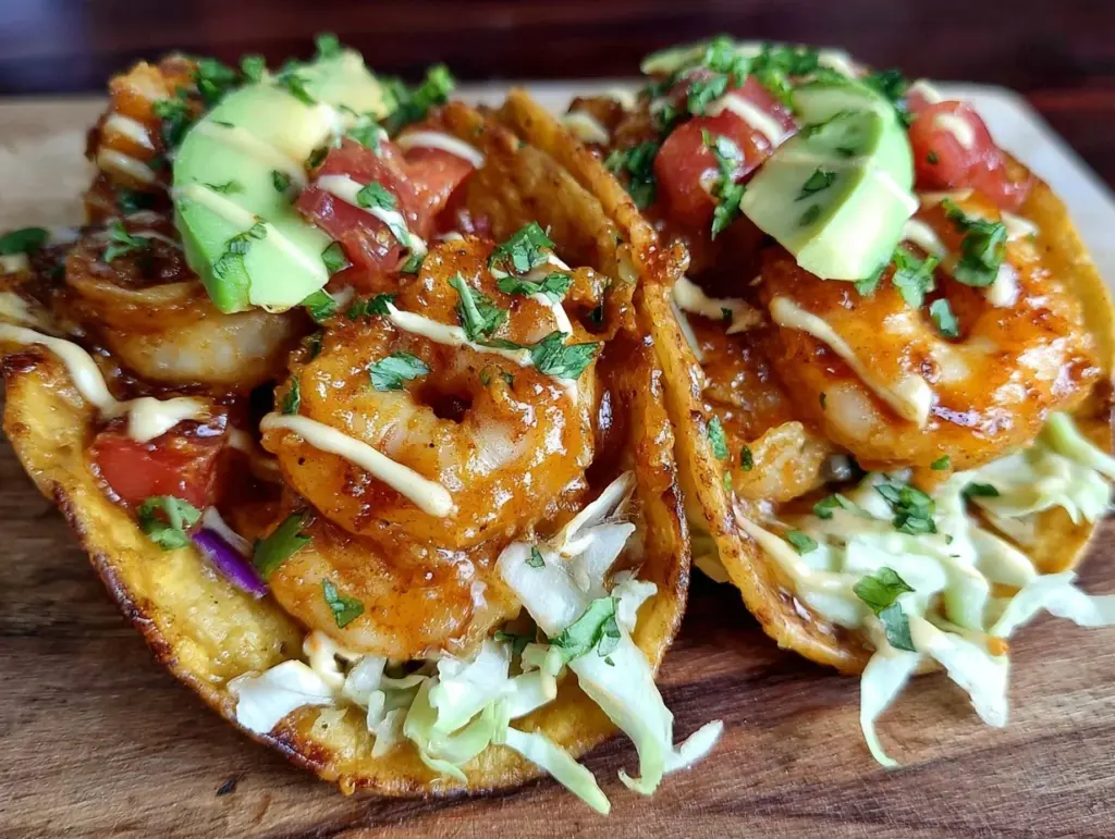 crispy bang bang shrimp tacos - featured image