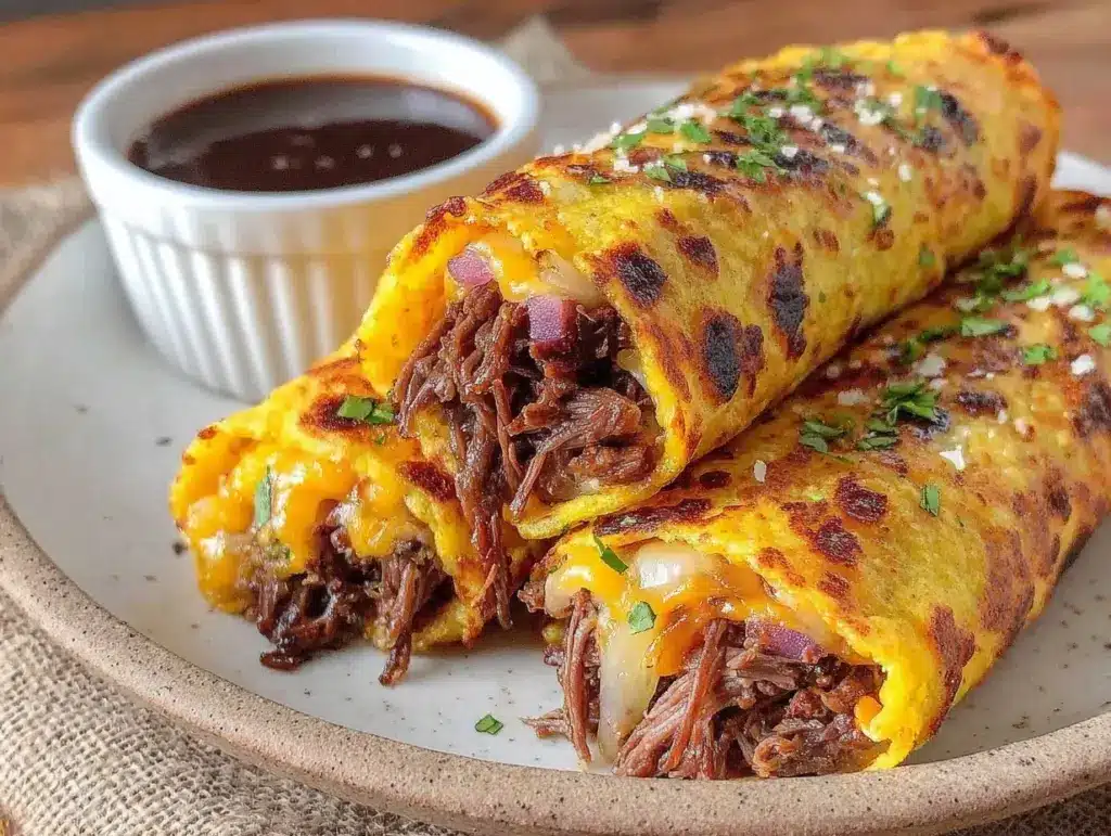 crispy french dip tortilla roll ups - featured image